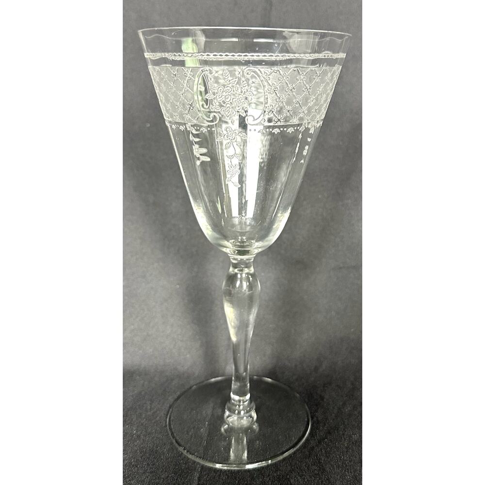 Fostoria 1920's Washington Etch # 266 Crystal Water Goblets-7 3/8"